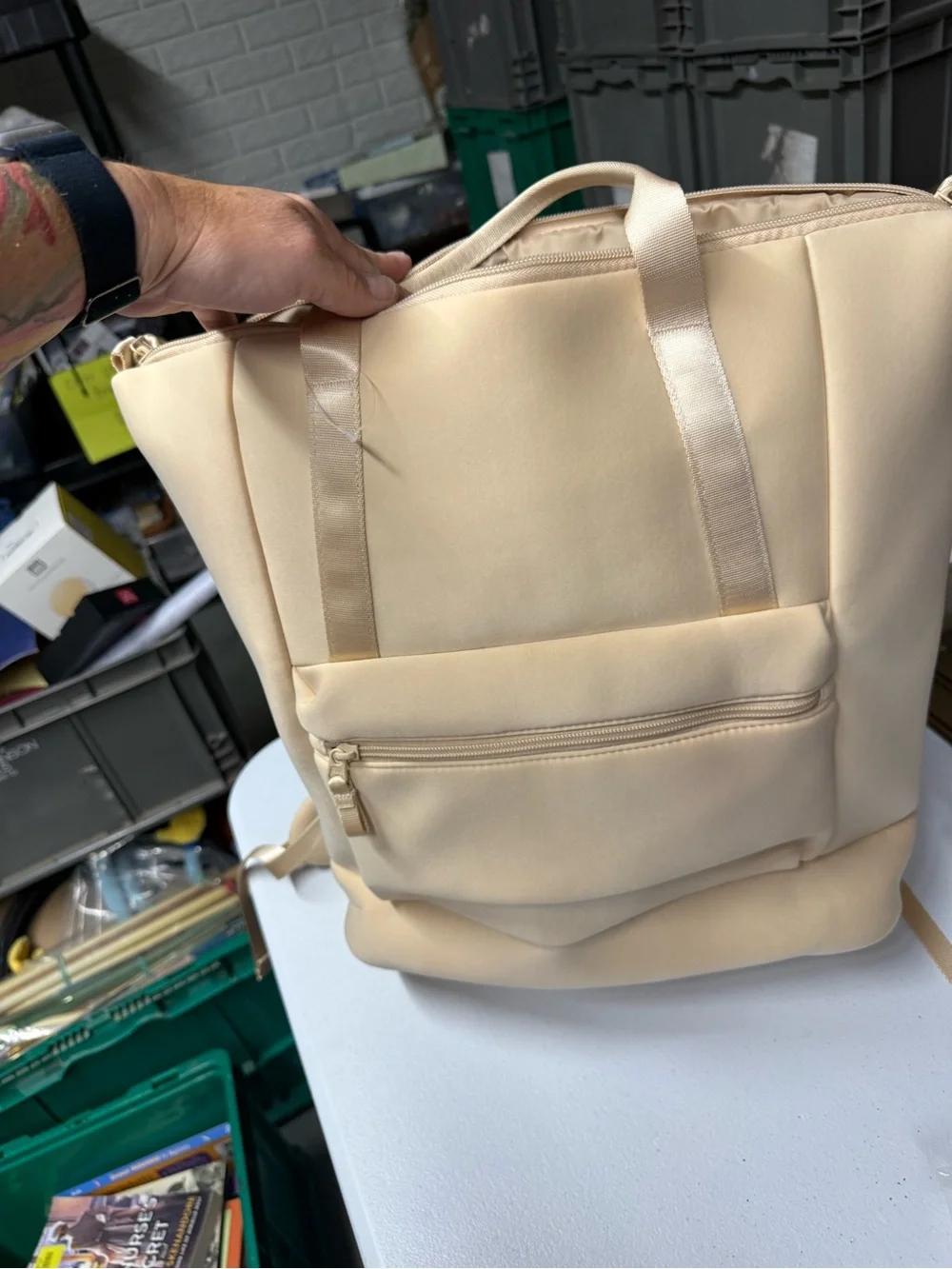 Beige Backpack Tote - Neutral Everyday Bag